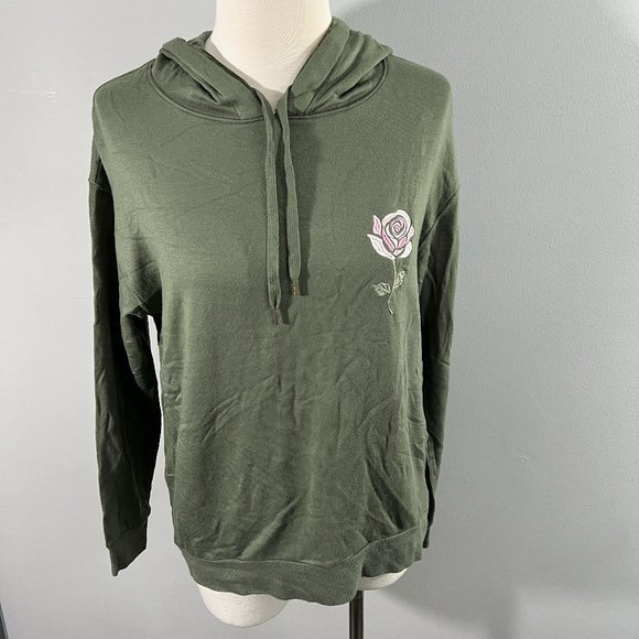 NWT SPLENDID Olive Green Hooded Sweater with Rose (XS) - Picture 2 of 8